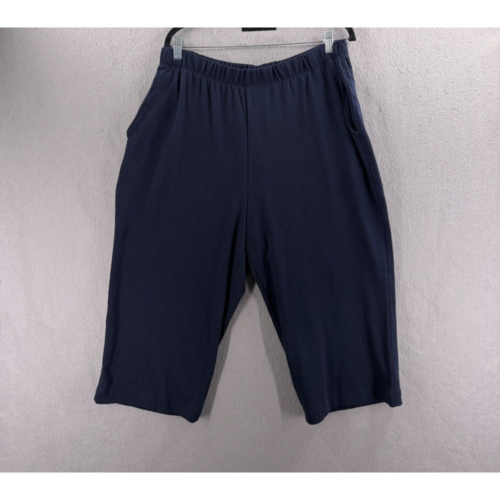 Lands End Sport Knit Capri Pants Womens L 14/16 Navy High Rise Athleisure Crop